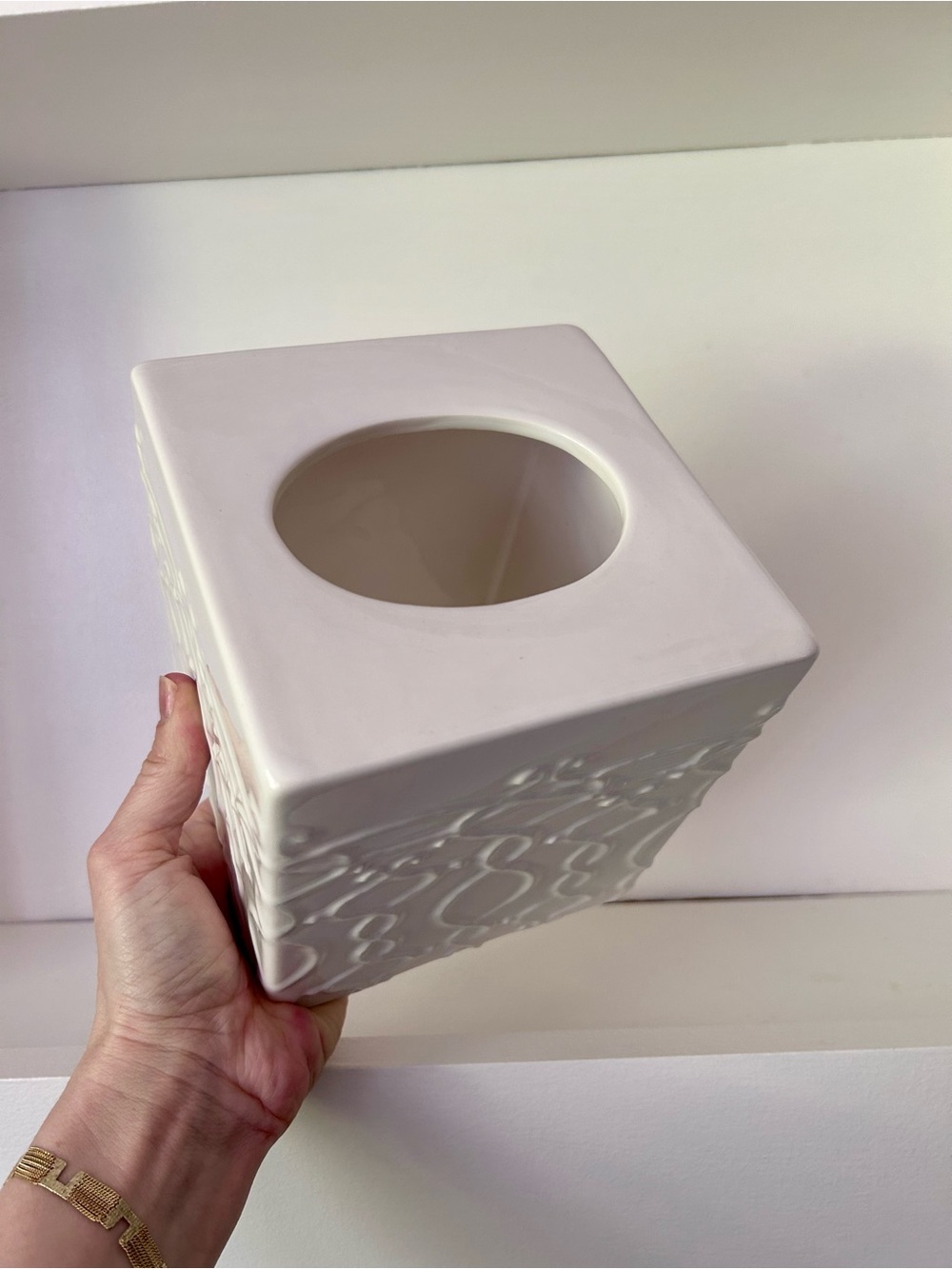 Anthropologie White Ceramic Tissue Box Cover